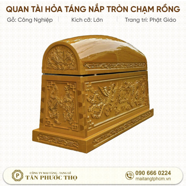 Quan Tài Hỏa Táng Nắp Tròn Vàng Chạm