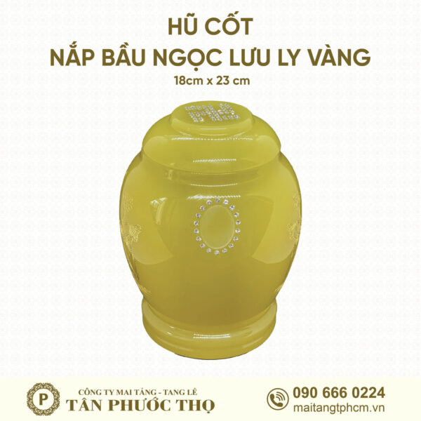 Hũ Cốt Ngọc Lưu Ly Vàng Nắp Bầu