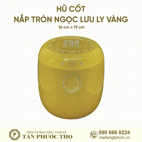 Hũ Cốt Ngọc Lưu Ly Vàng Nắp Tròn