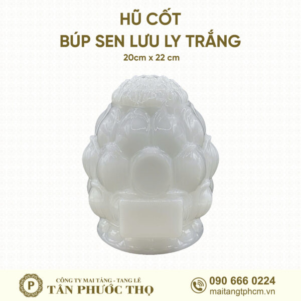 Hũ Cốt Búp Sen Ngọc Lưu Ly Trắng