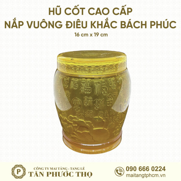 Hũ Cốt Cao Cấp Điêu Khắc Bách Phúc Nắp Vuông