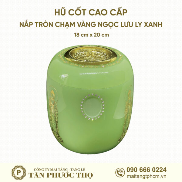 Hũ Cốt Cao Cấp Ngọc Lưu Ly Xanh Chạm Vàng